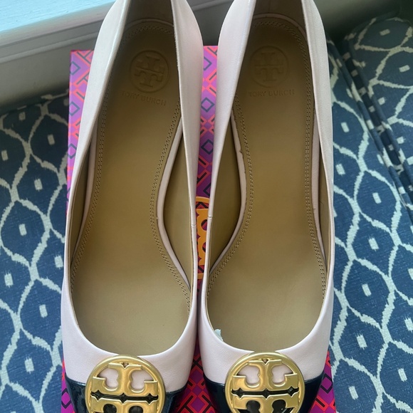 Tory Burch Chelsea 50mm Captoe pump Seashell Pink/Perfect Navy Size 10 - Picture 6 of 8